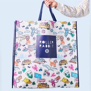 Roller Rabbit Multicolor Cartoon Print Tote with Navy Trim